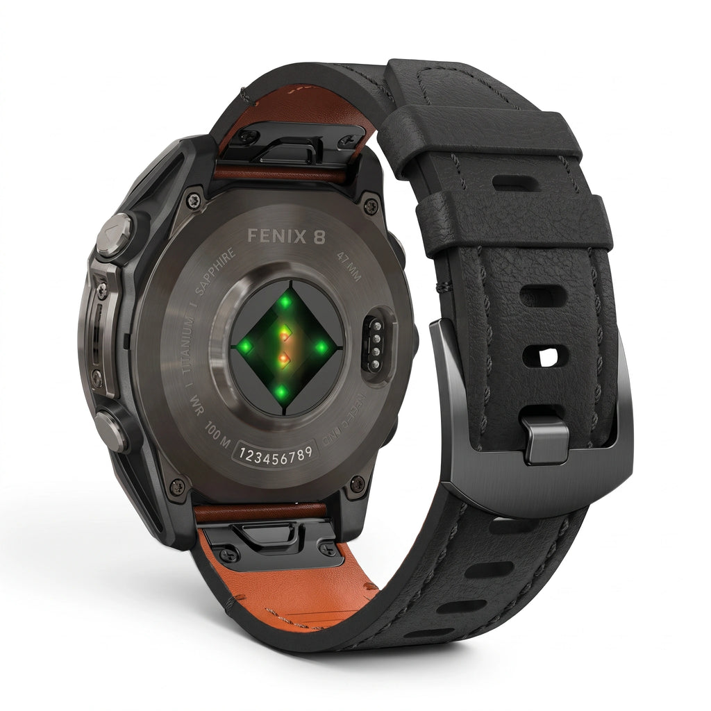 Bracelet Rancher cuir noir, vue de face 2 - Garmin QuickFit 26mm | Clipz-it