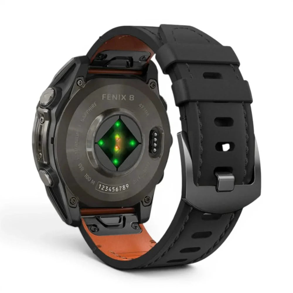 Bracelet Rancher cuir noir, vue de face 2 - Garmin QuickFit 26mm | Clipz-it