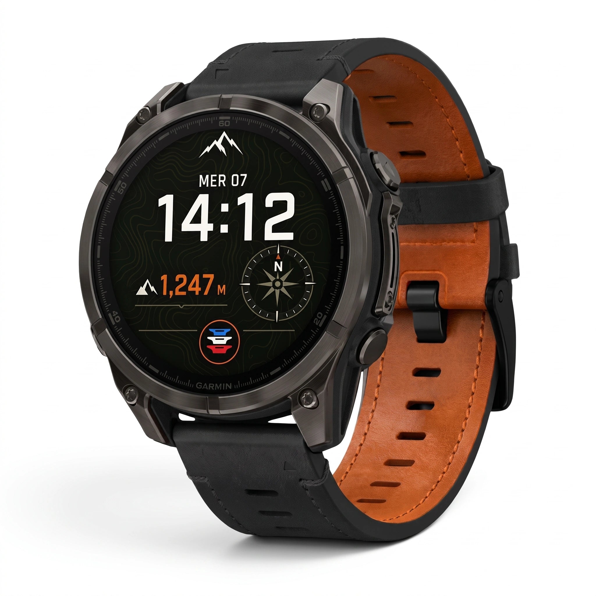 Bracelet Rancher cuir noir, vue de face - Garmin QuickFit 26mm | Clipz-it