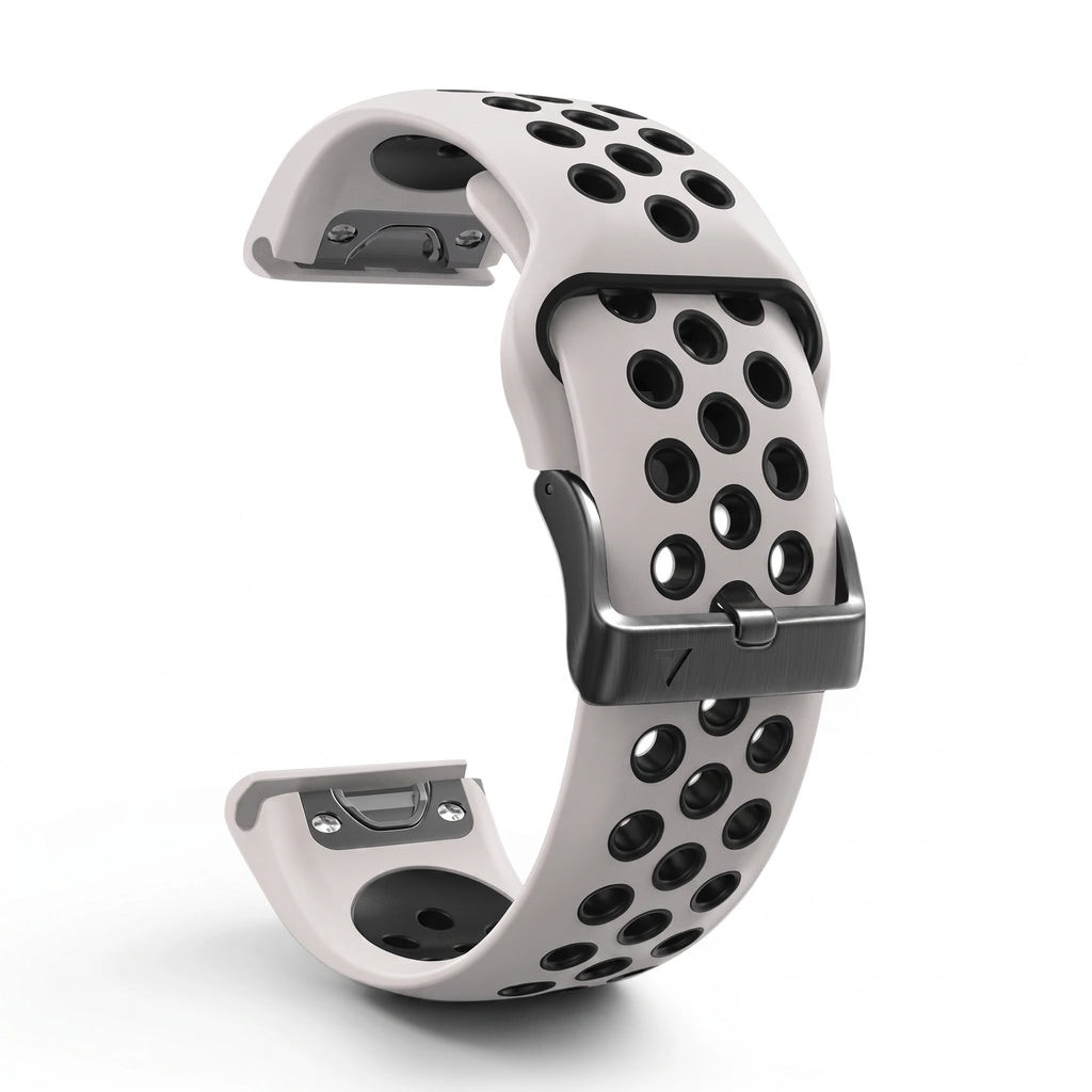 Bracelet Rhythm silicone blanc, vue de profil - Garmin QuickFit 26mm | Clipz-it