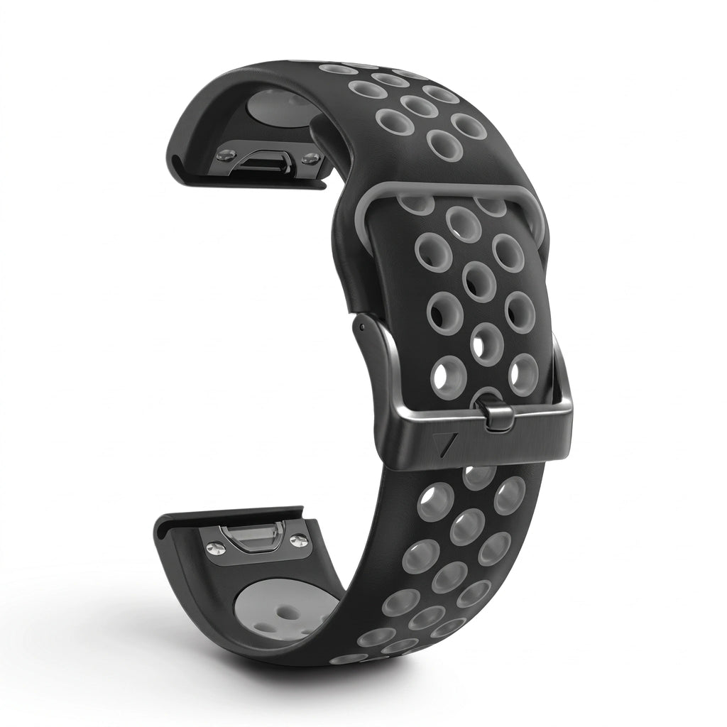 Bracelet Rhythm silicone noir, vue de profil - Garmin QuickFit 26mm | Clipz-it