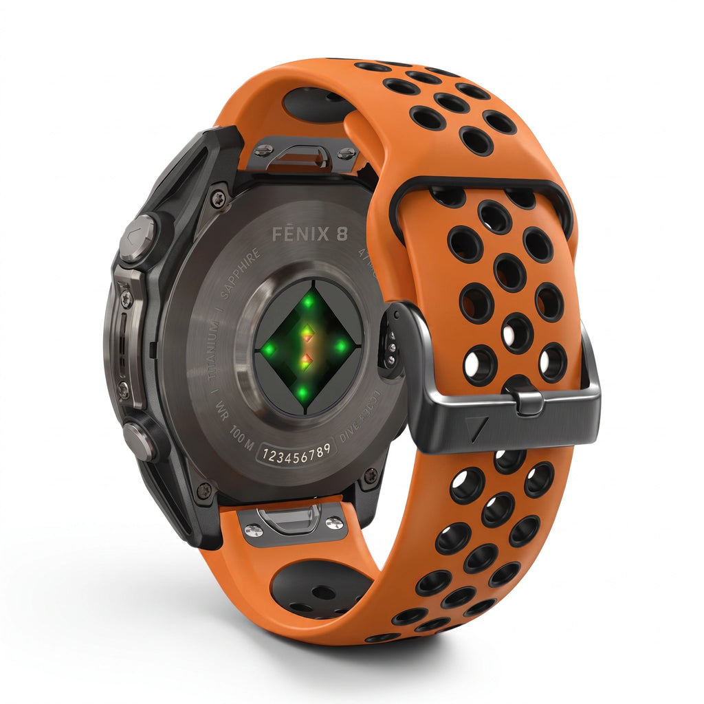 Bracelet Rhythm silicone orange, vue de face 2 - Garmin QuickFit 26mm | Clipz-it