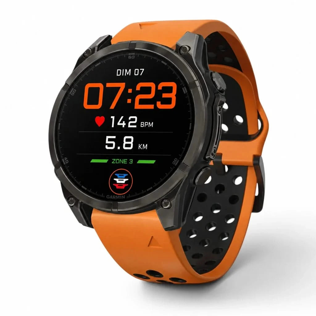 Bracelet Rhythm silicone orange, vue de face - Garmin QuickFit 26mm | Clipz-it
