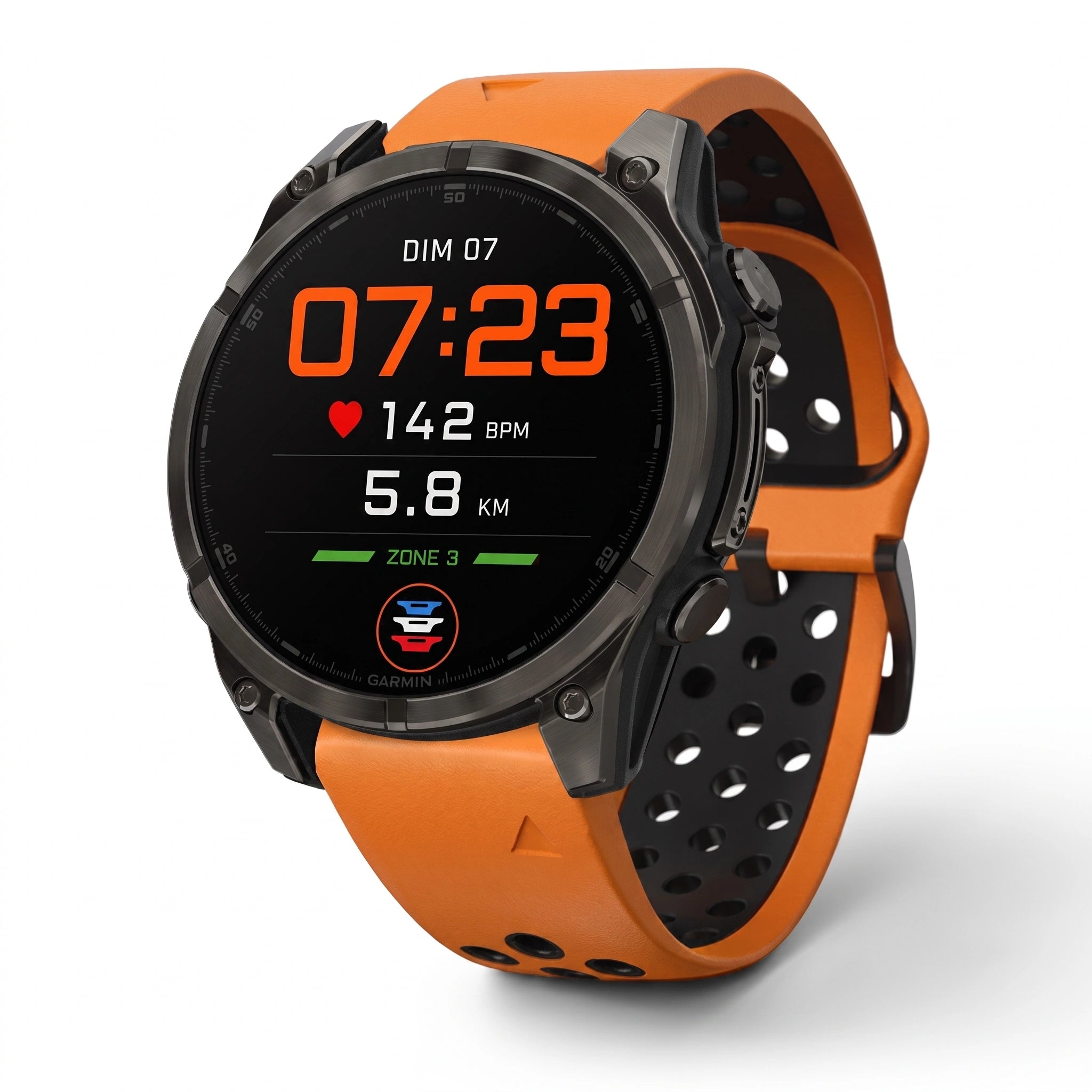 Bracelet Rhythm silicone orange, vue de face - Garmin QuickFit 26mm | Clipz-it