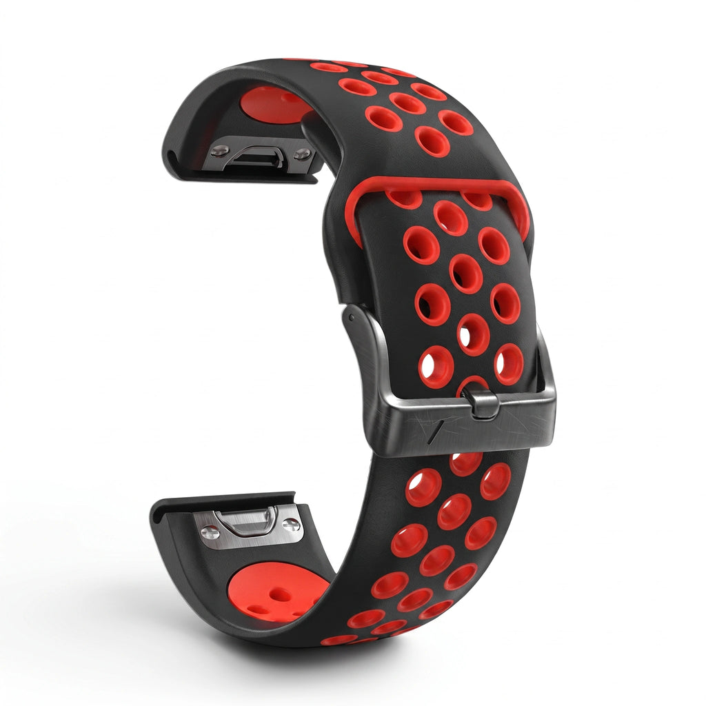 Bracelet Rhythm silicone rouge, vue de profil - Garmin QuickFit 26mm | Clipz-it