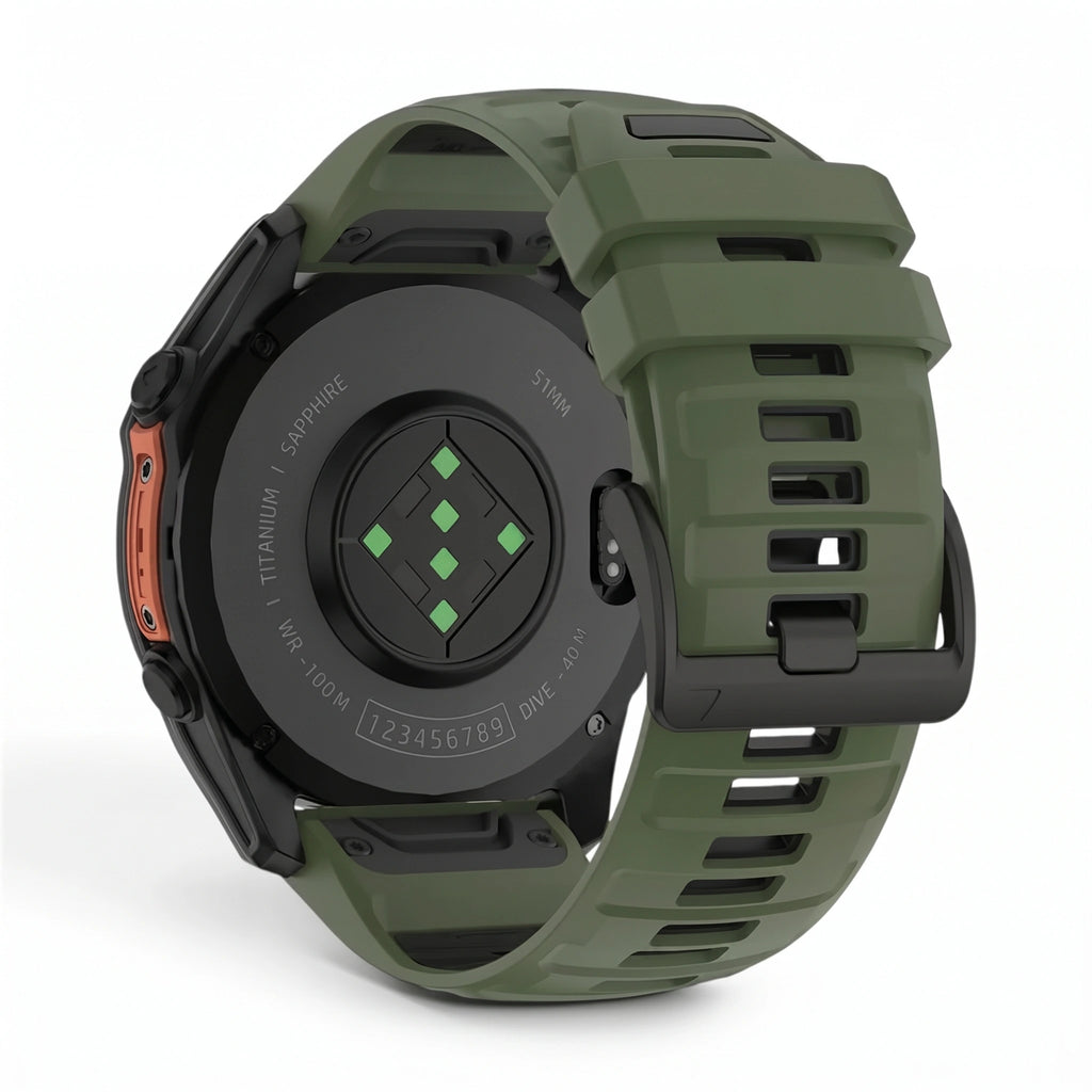 Bracelet Sport Pro silicone kaki, vue de face 2 - Garmin QuickFit 26mm | Clipz-it