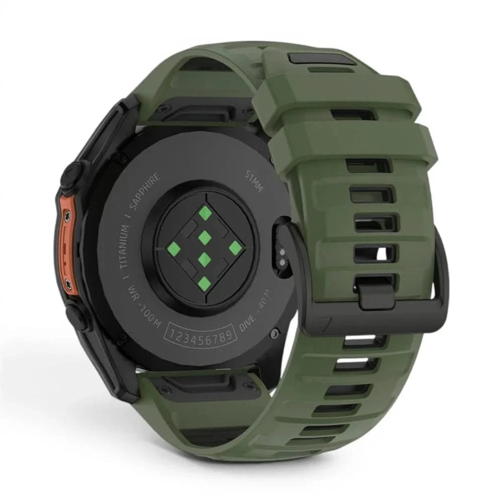 Bracelet Sport Pro silicone kaki, vue de face 2 - Garmin QuickFit 26mm | Clipz-it