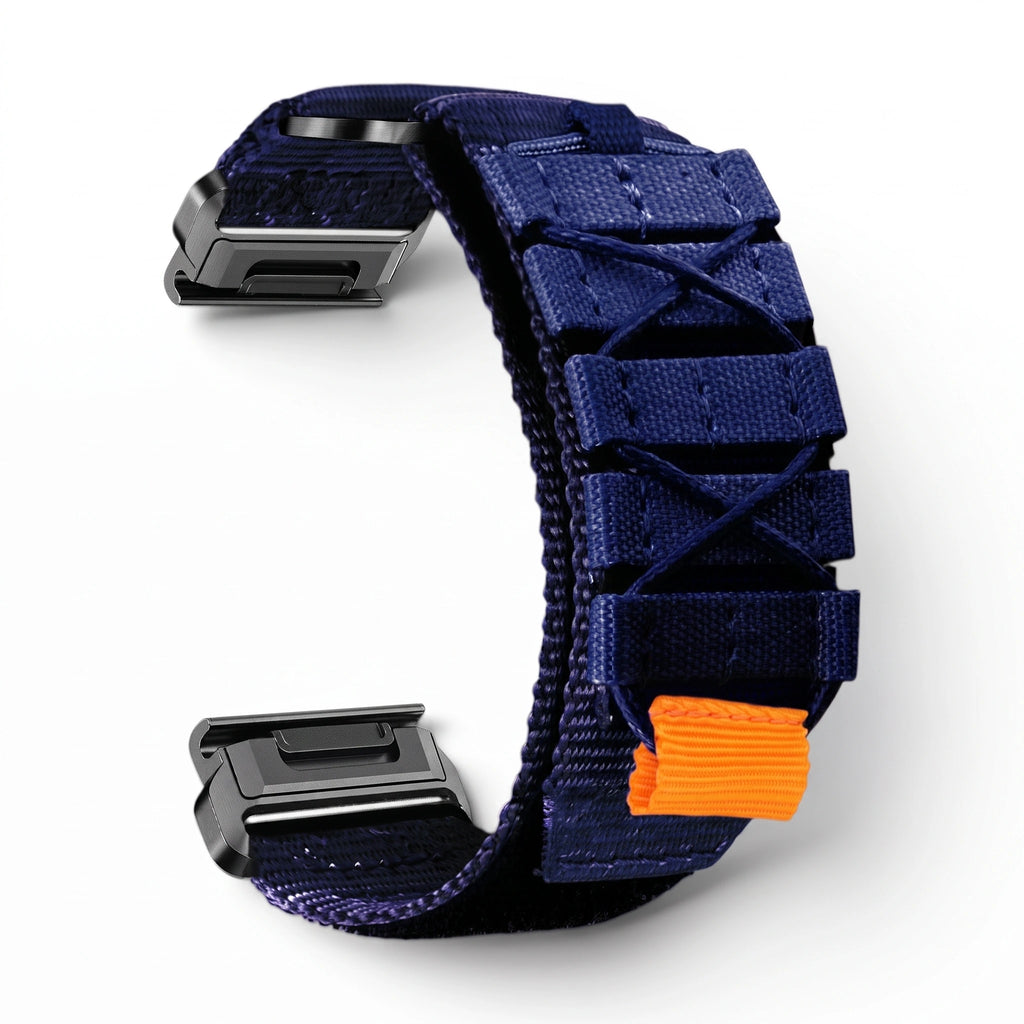 Bracelet Trekker nylon bleu, vue de profil - Garmin QuickFit 26mm | Clipz-it