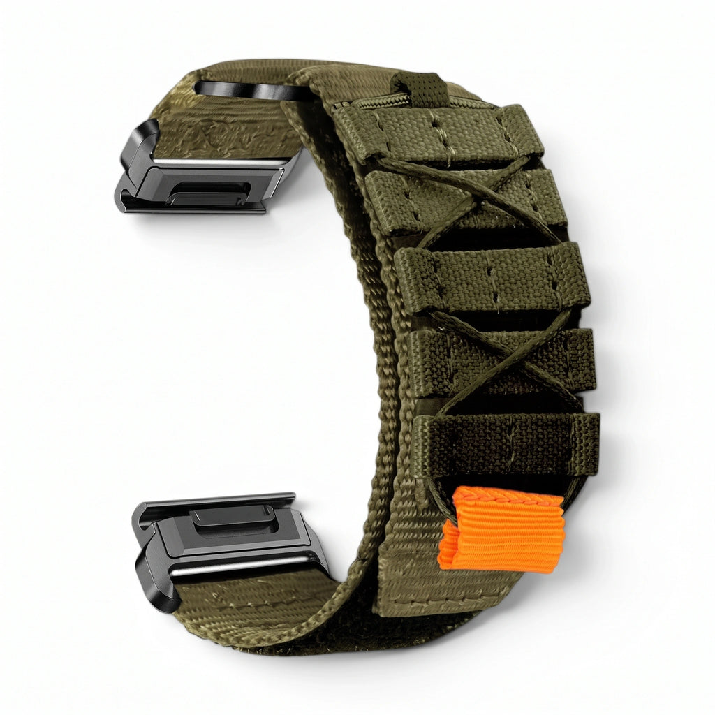 Bracelet Trekker nylon kaki, vue de face 2 - Garmin QuickFit 26mm | Clipz-it