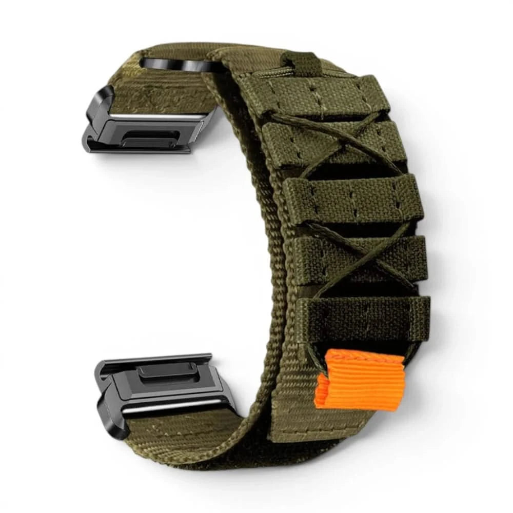 Bracelet Trekker nylon kaki, vue de face 2 - Garmin QuickFit 26mm | Clipz-it