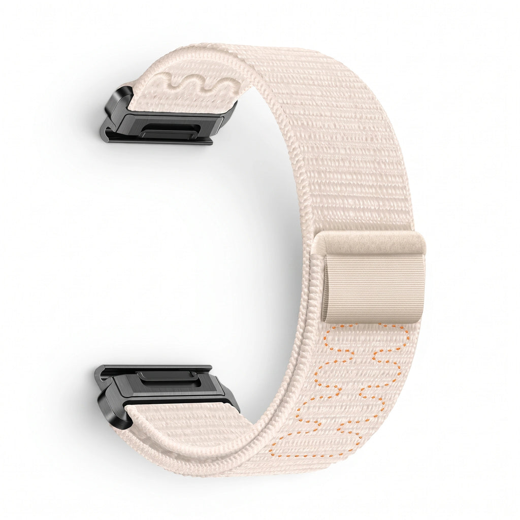 Bracelet Weave nylon tressé blanc, vue de profil - Garmin QuickFit 26mm | Clipz-it