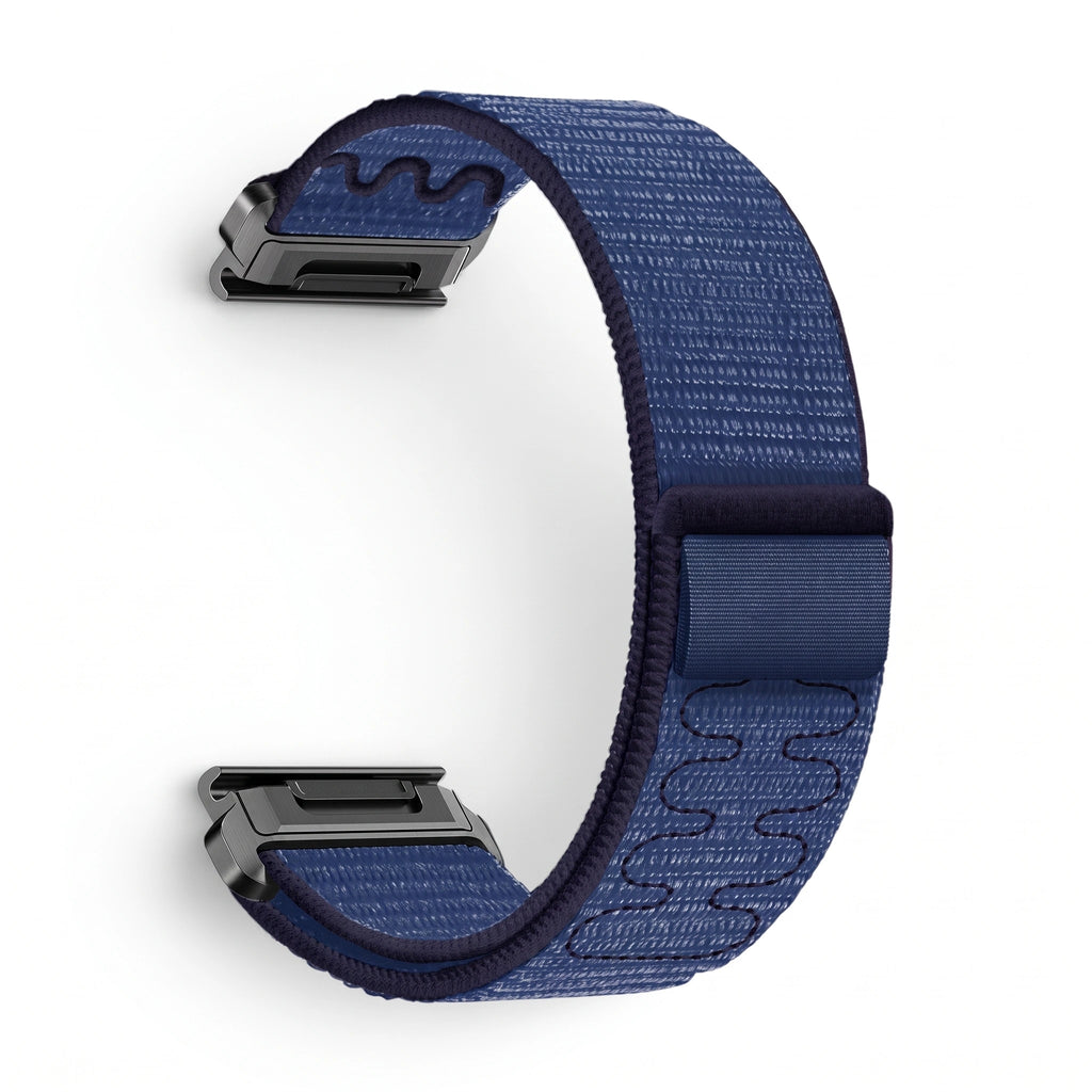 Bracelet Weave nylon tressé bleu nuit, vue de profil - Garmin QuickFit 26mm | Clipz-it
