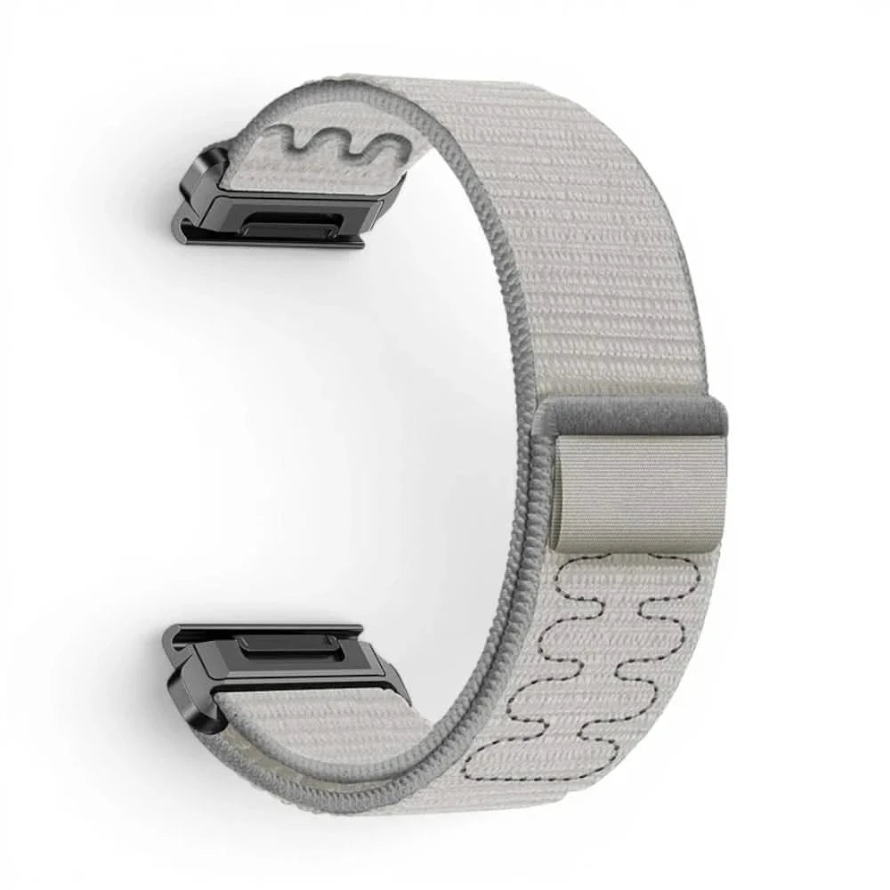 Bracelet Weave nylon tressé gris, vue de profil - Garmin QuickFit 26mm | Clipz-it