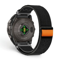 Bracelet Weave nylon tressé noir, vue de face 2 - Garmin QuickFit 26mm | Clipz-it