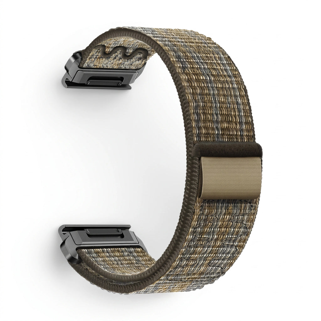 Bracelet Weave nylon tressé vert militaire, vue de profil - Garmin QuickFit 26mm | Clipz-it