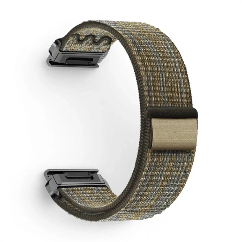 Bracelet Weave nylon tressé vert militaire, vue de profil - Garmin QuickFit 26mm | Clipz-it