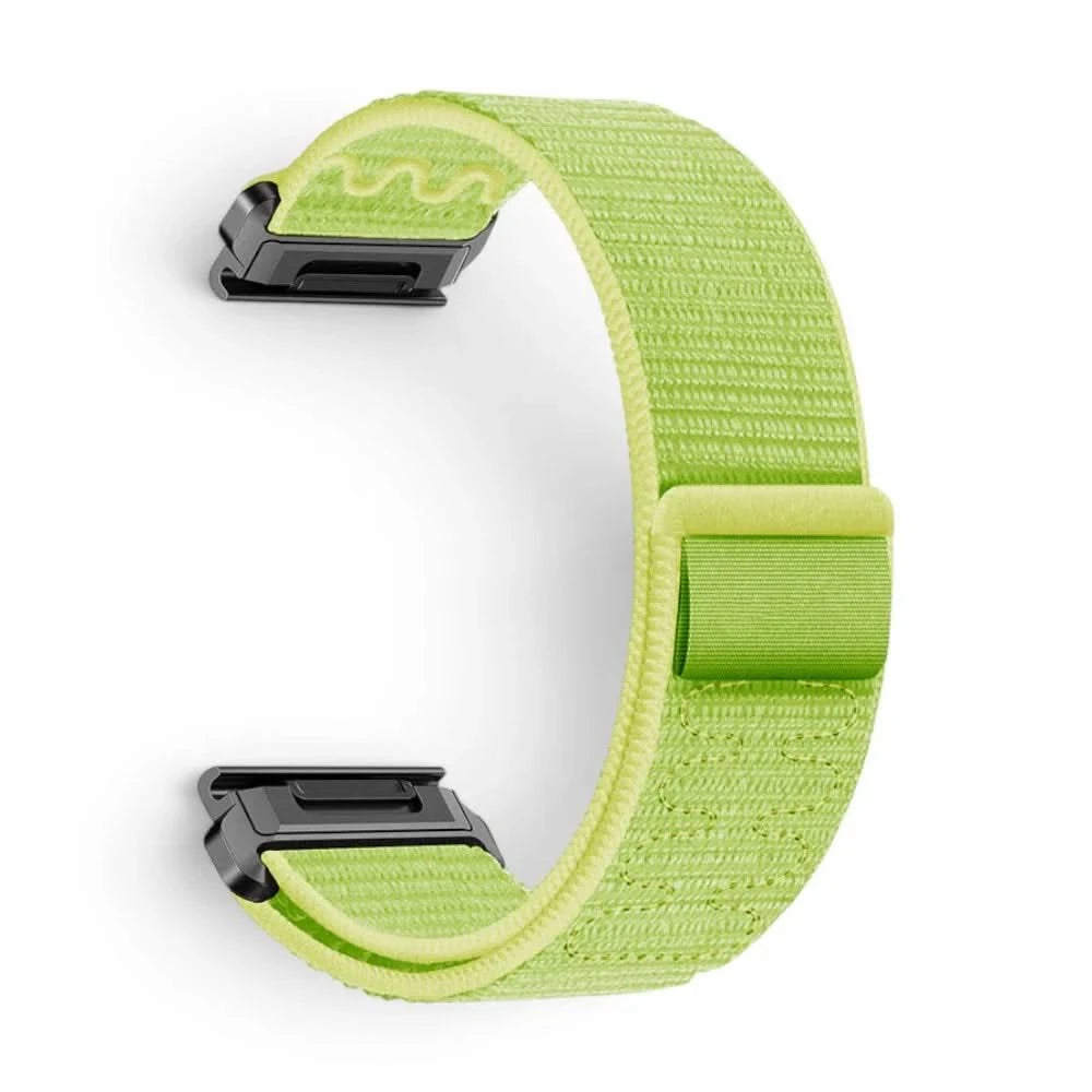 Bracelet Weave nylon tressé vert, vue de profil - Garmin QuickFit 26mm | Clipz-it