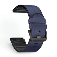 Bracelet Zephyr cuir bleu, vue de face - Garmin QuickFit 26mm | Clipz-it