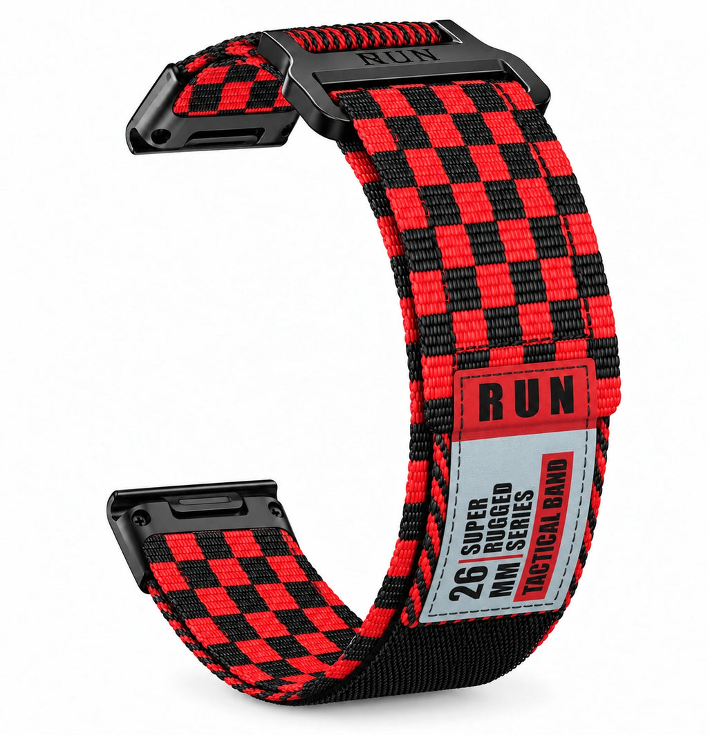 Striker braided nylon strap with velcro racing red, front view - Garmin QuickFit | Clipz-it