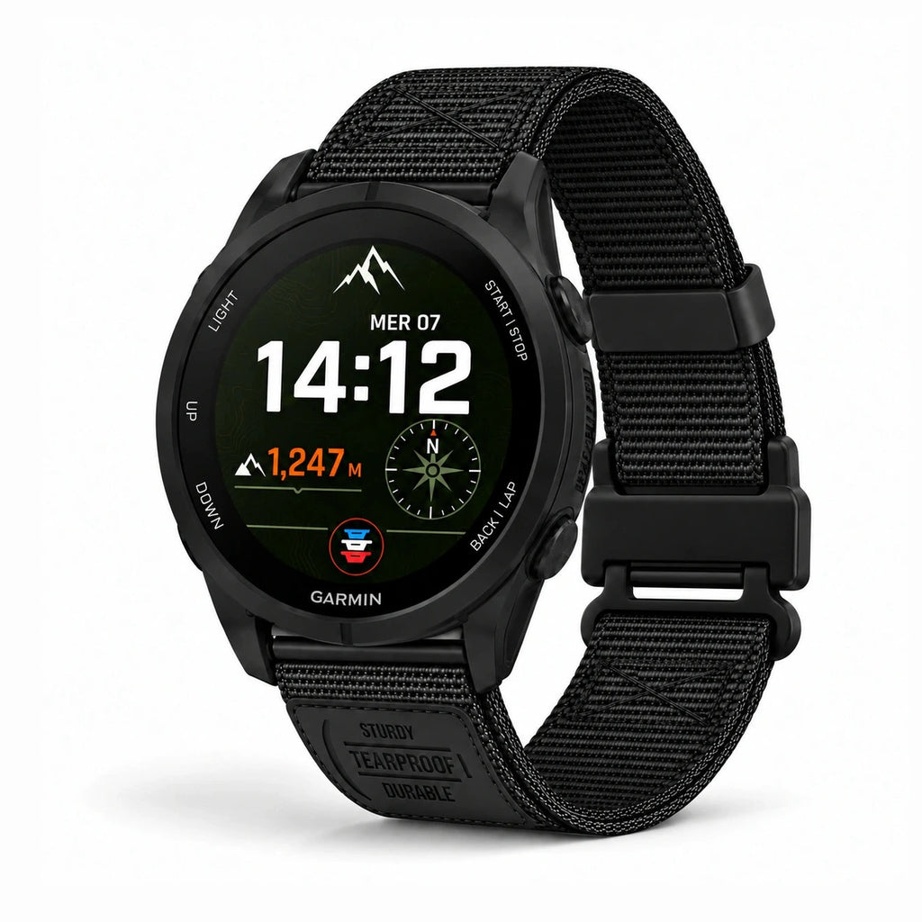 Bracelet Vanguard nylon magnétique noir, vue de face - Garmin QuickFit | Clipz-it