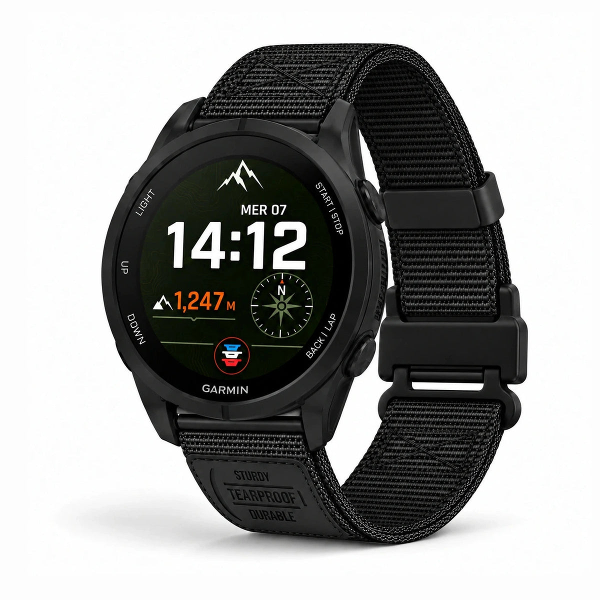 Bracelet Vanguard nylon magnétique noir, vue de face - Garmin QuickFit | Clipz-it