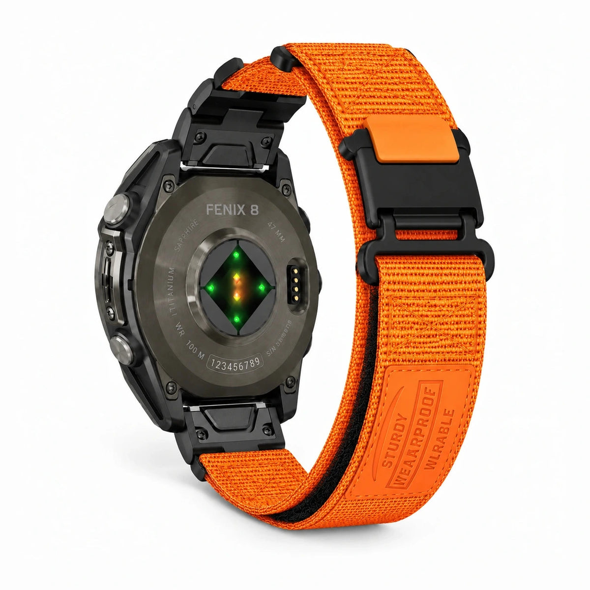 Bracelet Vanguard nylon magnétique orange, vue de dos - Garmin QuickFit | Clipz-it