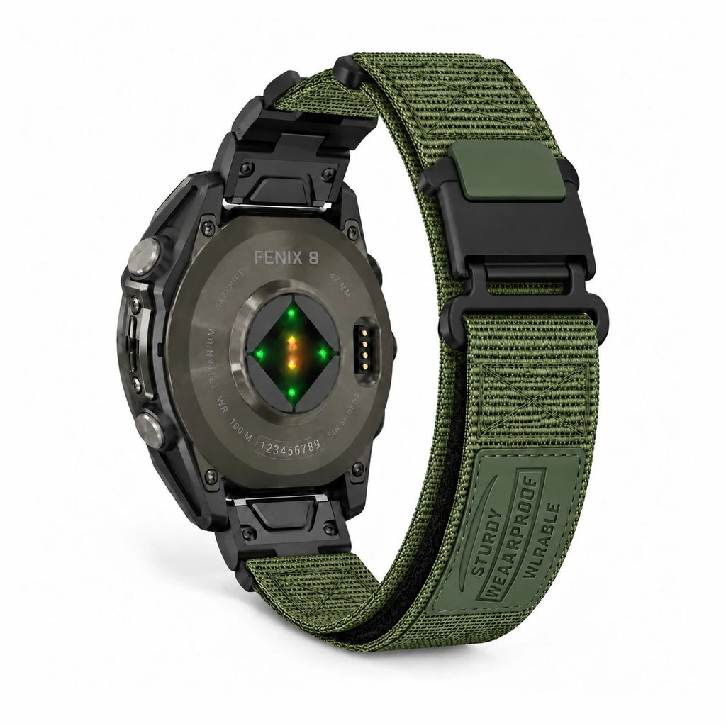 Bracelet Vanguard nylon magnétique vert, vue de dos - Garmin QuickFit | Clipz-it