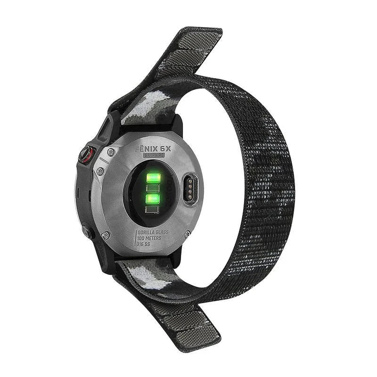 Nylonový řemínek Garmin Scout QuickFit 22mm na suchý zip, šedé maskování – Clipz-it