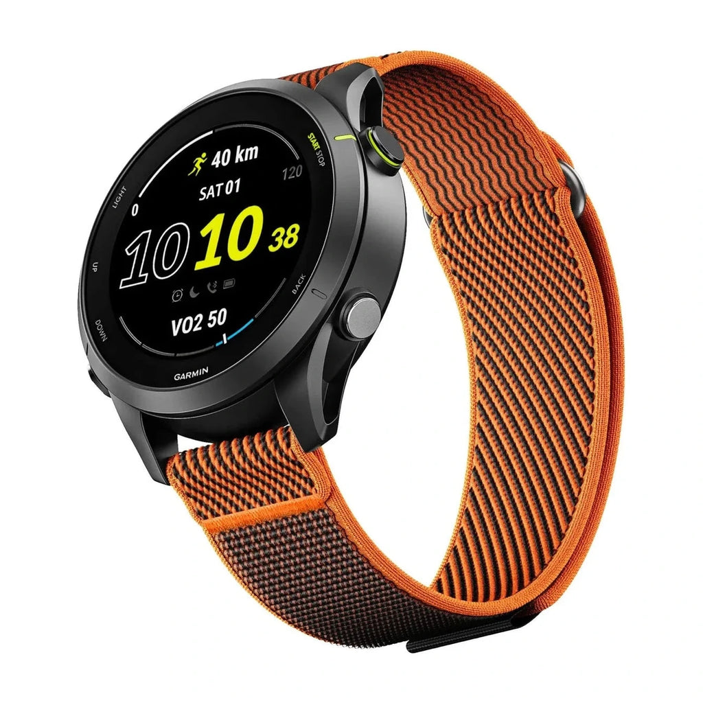 Bracelet Pace nylon extensible orange, avec montre, vue principale - Garmin Quick Release 20mm | Clipz-it