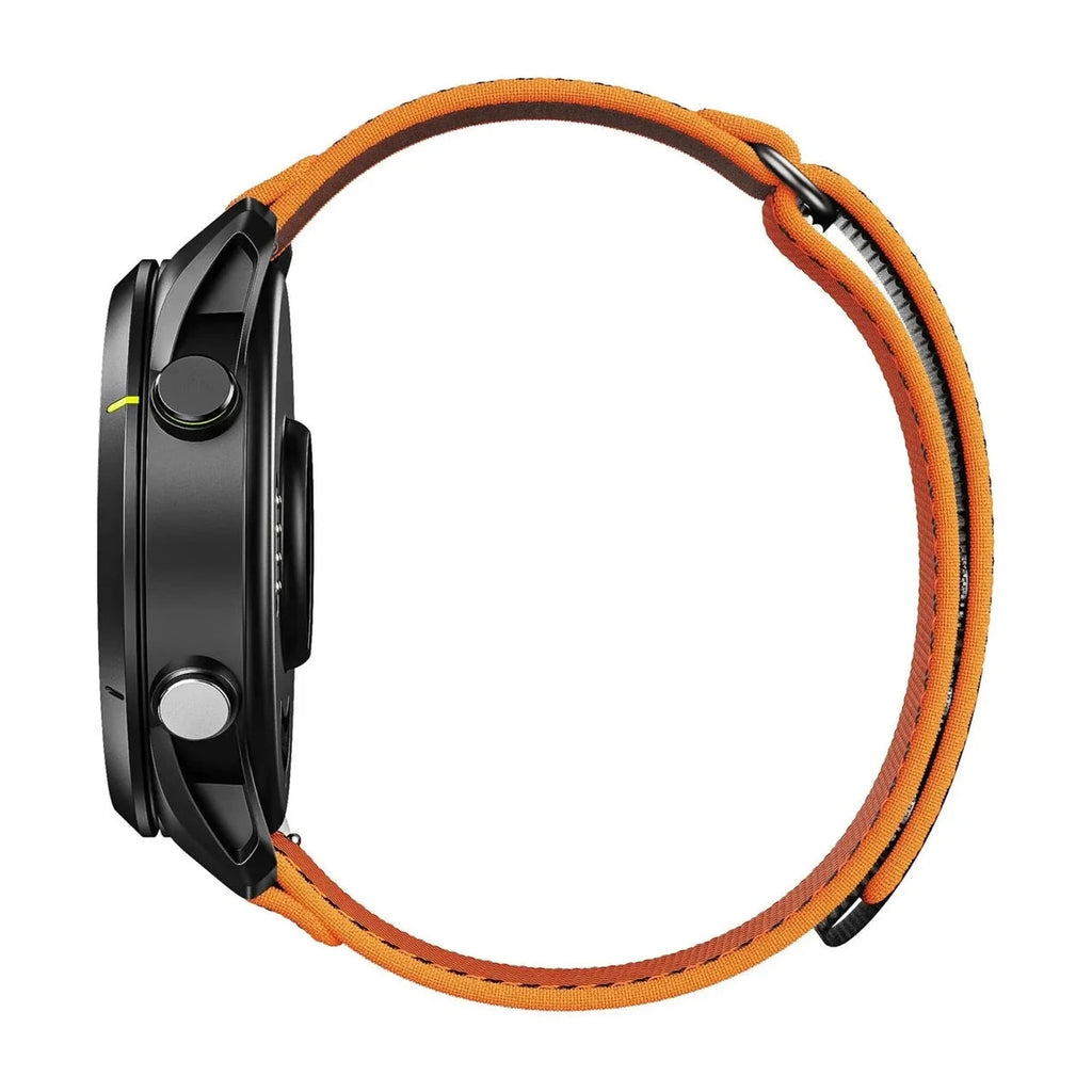 Bracelet Pace nylon extensible orange, avec montre, vue latérale - Garmin Quick Release 20mm | Clipz-it