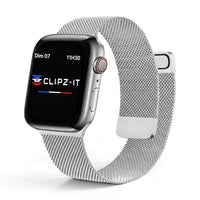 Clipz It Chevalier silver stainless steel Milanese loop watch band for Apple Watch with magnetic clasp