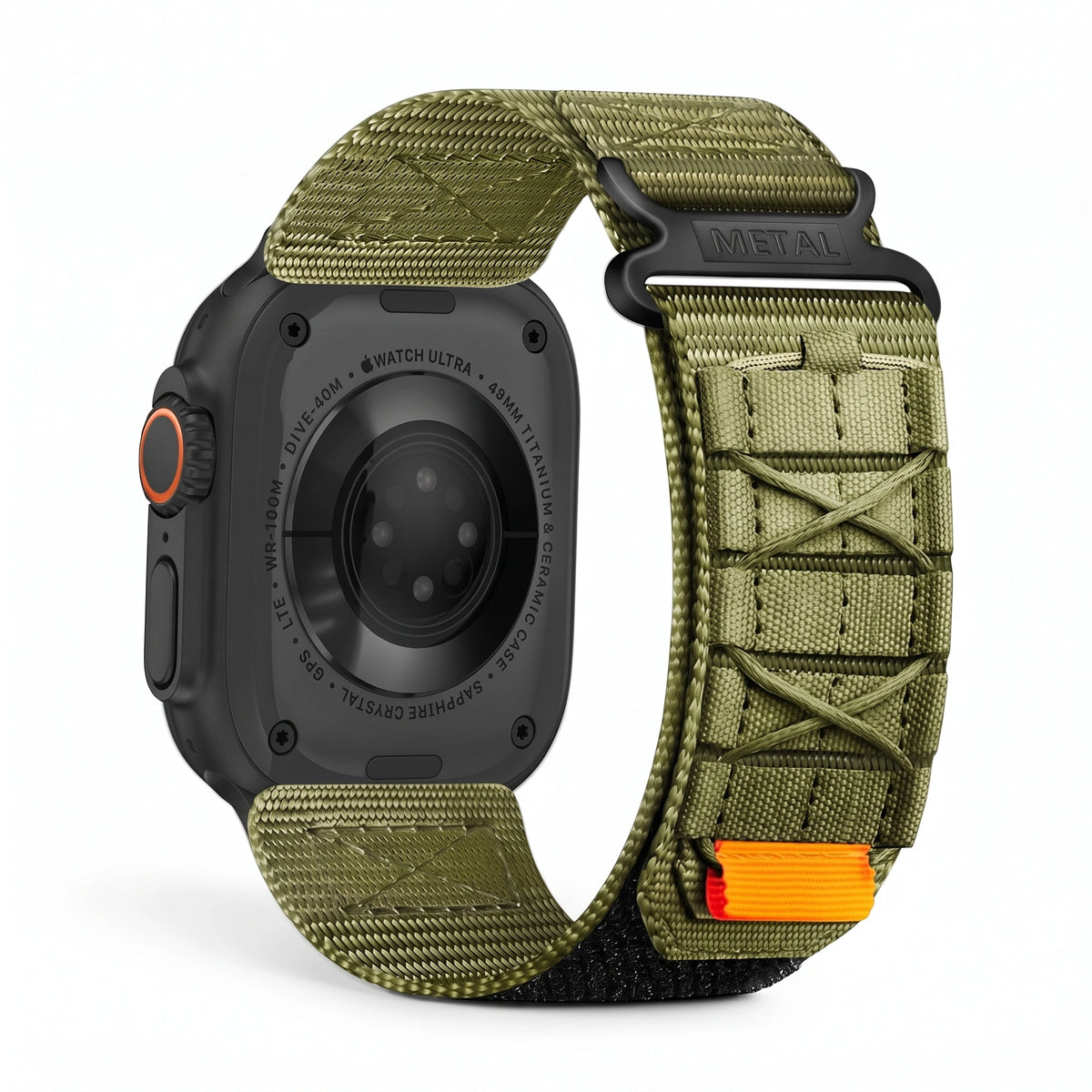 Clipz It Expedition olive green nylon adventure watch band with velcro strap for Apple Watch Ultra