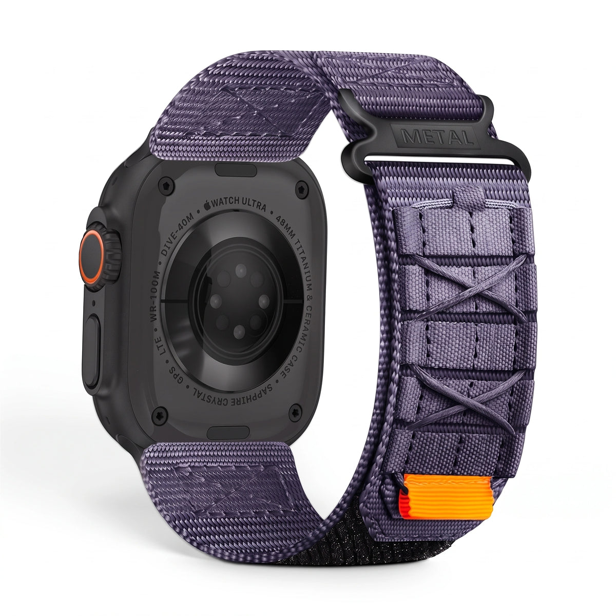 Clipz It Expedition purple nylon adventure watch strap with reinforced velcro and black hardware for Apple Watch
