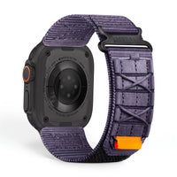 Clipz It Expedition purple nylon adventure watch strap with reinforced velcro and black hardware for Apple Watch