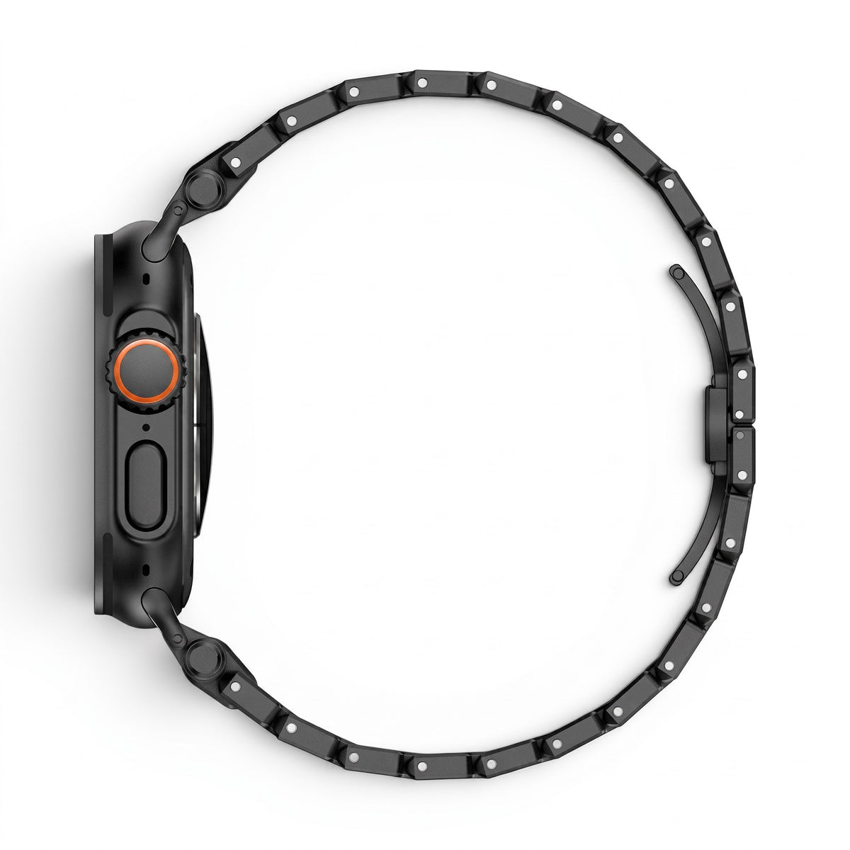 Clipz It Fortress Apple Watch bracelet in black stainless steel and titanium with a butterfly clasp side view