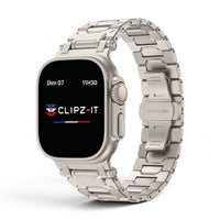 Clipz It Fortress stainless steel and titanium link bracelet for Apple Watch with butterfly clasp