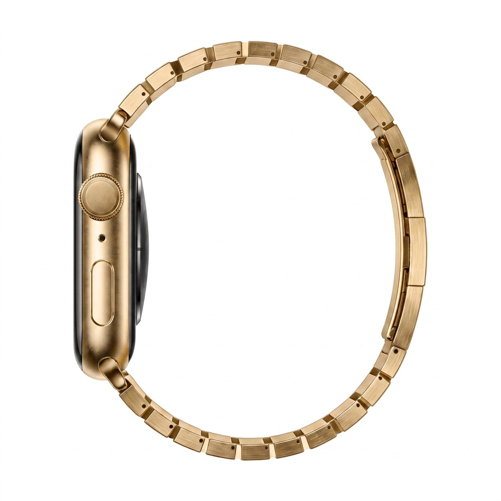 Clipz It Modula gold stainless steel link bracelet for Apple Watch with slim butterfly clasp and modular design
