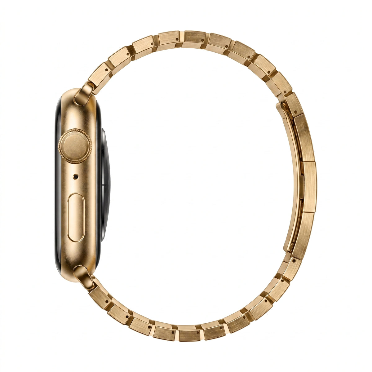 Clipz It Modula gold stainless steel link bracelet for Apple Watch with slim butterfly clasp and modular design