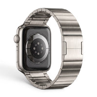 Clipz It Modula stainless steel link bracelet for Apple Watch showing the back sensor and brushed metal finish