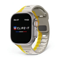 Clipz It Rhythm sport silicone watch band in white and yellow for Apple Watch with pin and tuck closure