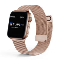 Clipz It rose gold stainless steel Milanese loop watch band for Apple Watch with magnetic clasp