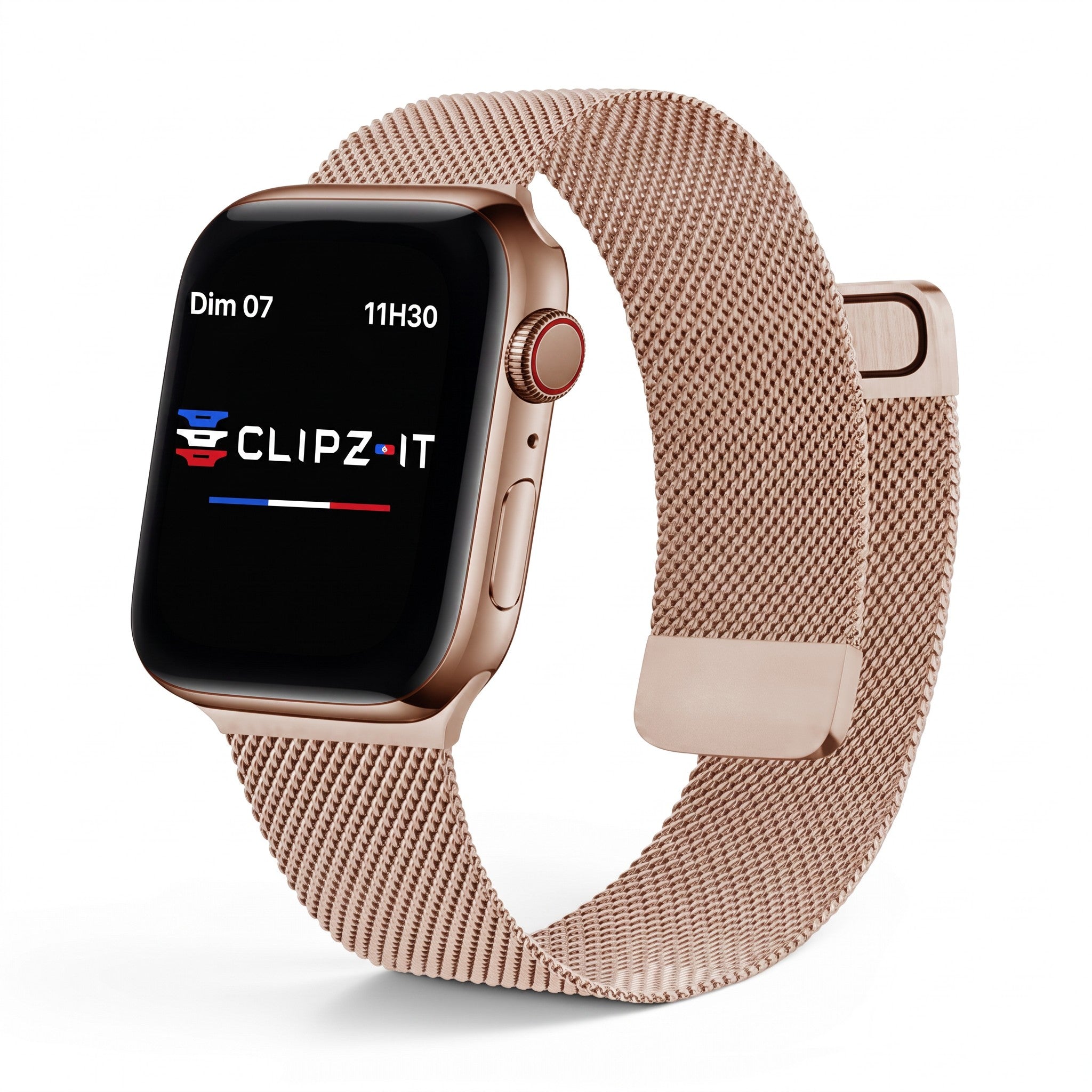 Clipz It rose gold stainless steel Milanese loop watch band for Apple Watch with magnetic clasp