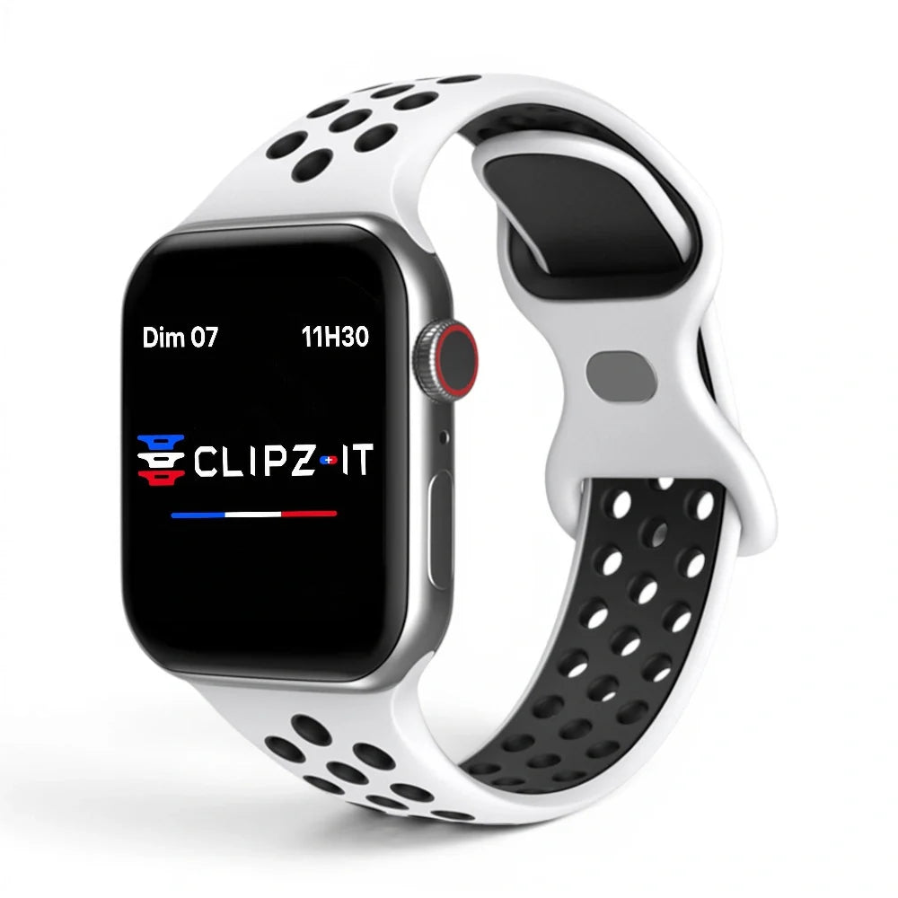 Bracelet Activo Silicone sportif couleur Blanc pour Apple Watch - Clipz-it