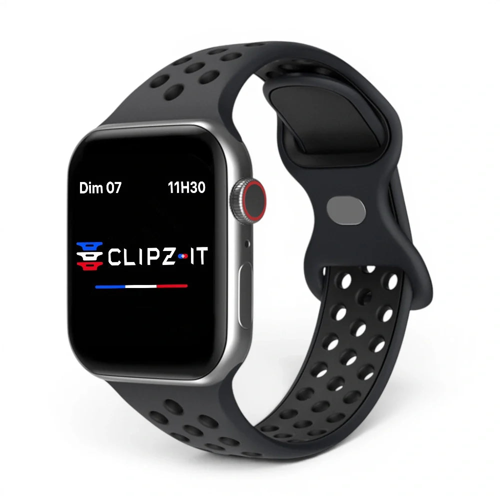 Bracelet Activo Silicone sportif couleur Noir pour Apple Watch - Clipz-it
