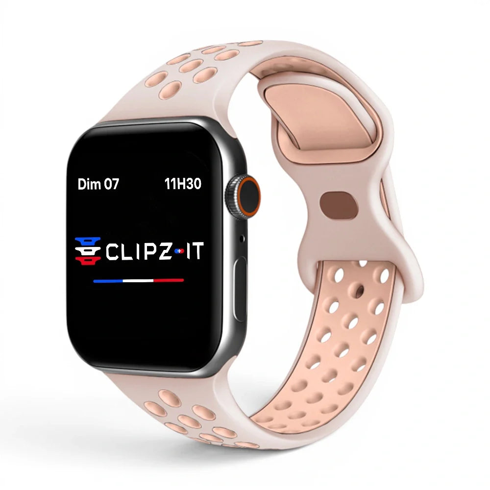 Bracelet Activo Silicone sportif vue de face couleur Saumon pour Apple Watch - Clipz-it