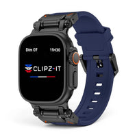 Bracelet Aegis Silicone & titane couleur Bleu pour Apple Watch - Clipz-it