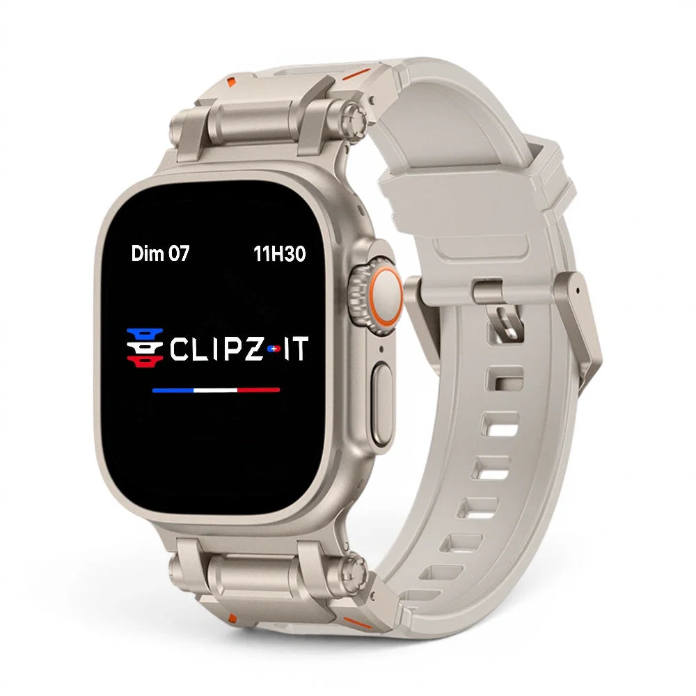 Bracelet Aegis Silicone & titane couleur Gris pour Apple Watch - Clipz-it