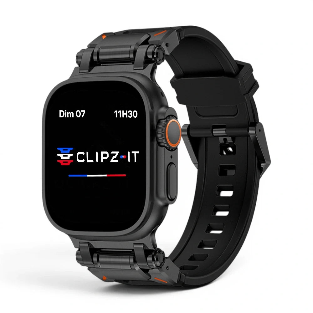 Bracelet Aegis Silicone & titane couleur Noir pour Apple Watch - Clipz-it