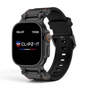 Bracelet Aegis Silicone & titane couleur Noir pour Apple Watch - Clipz-it