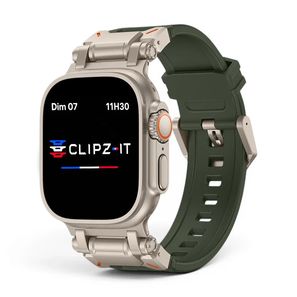 Bracelet Aegis silicone et titane couleur Vert finition Titane pour Apple Watch - Clipz-it